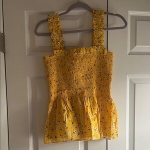 Yellow Floral Smocked Peplum Tank